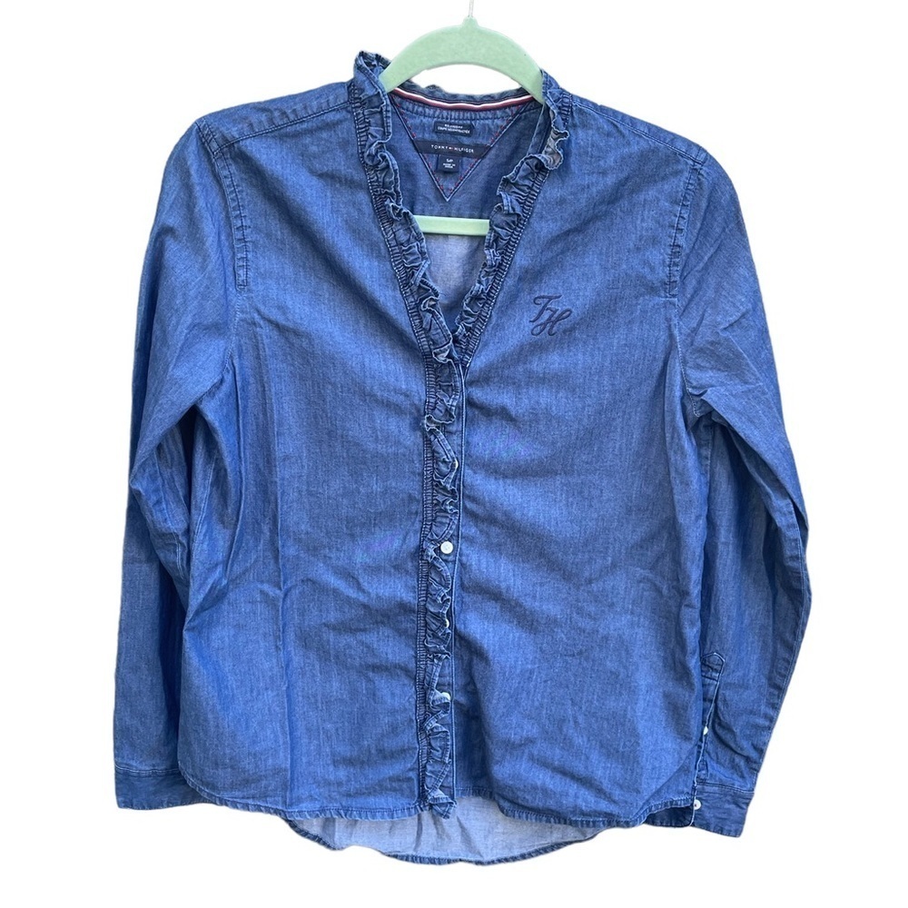 TOMMY HILFIGER DENIM RUFFLE BUTTON DOWN